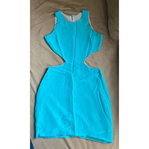 NAVEN Turquoise cut out mini silk dress size S - Picture 2 of 6